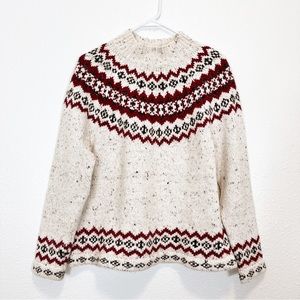 Croft & Barrow Fair Isle Oatmeal Colored With Red & Gray Size Large